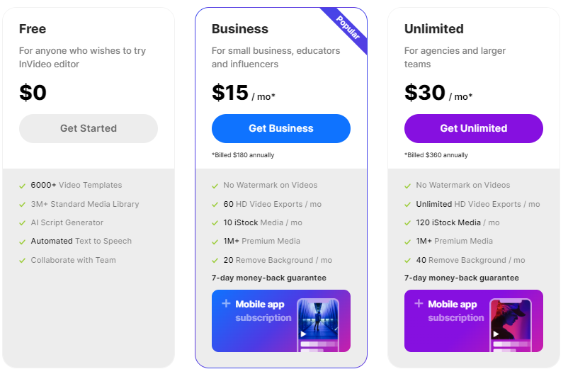 Invideo Pricing